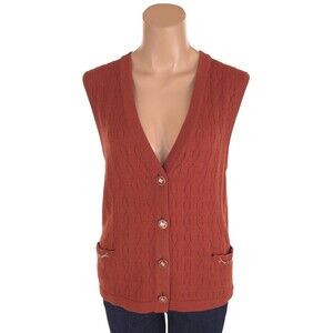 Vintage 80s 90s Celine Paris Sweater Vest Size 42 M Orange Logo Chainlink Knit